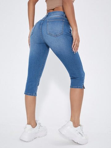 Split Hem Skinny Capri Jeans