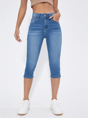 Split Hem Skinny Capri Jeans