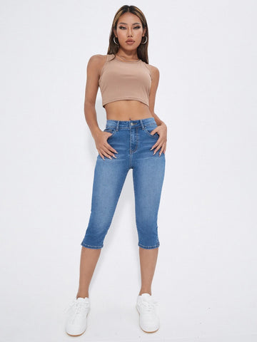 Split Hem Skinny Capri Jeans