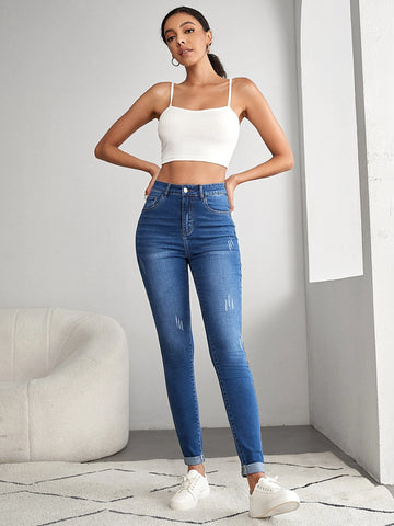 Tall High Waist Cat Scratch Skinny Jeans