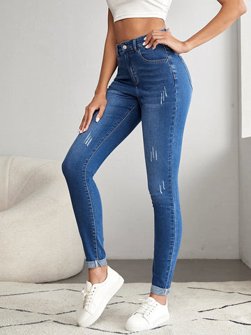 Tall High Waist Cat Scratch Skinny Jeans