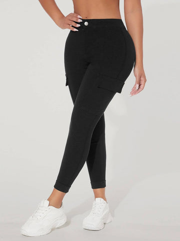 PETITE High Waist Flap Pocket Side Skinny Jeans