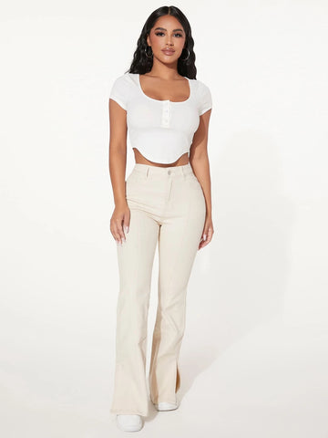 PETITE Split Hem Flare Leg Jeans