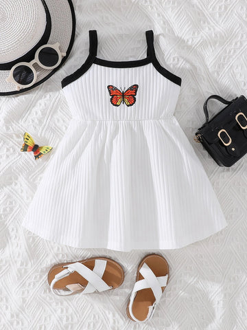 Baby Butterfly Print Contrast Binding Cami Dress