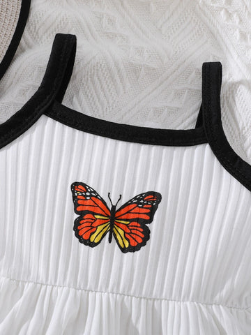 Baby Butterfly Print Contrast Binding Cami Dress