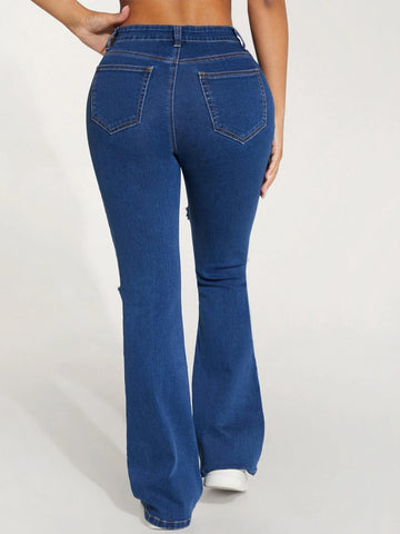 PETITE High Waist Ripped Flare Leg Jeans
