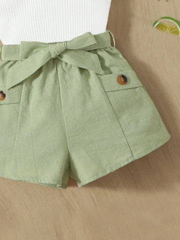 Baby Ribbed Knit Tank Top & Belted Shorts