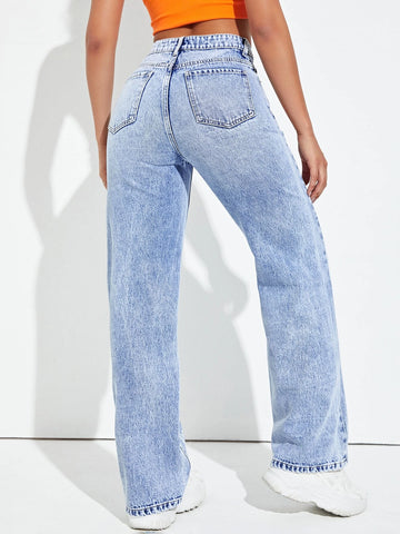 High Waist Floral & Heart Print Straight Leg Jeans