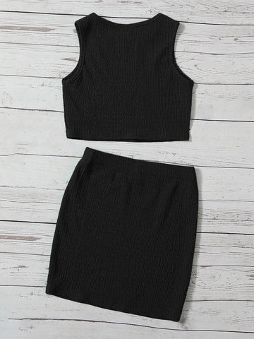 Girls Solid Tank Top & Skirt