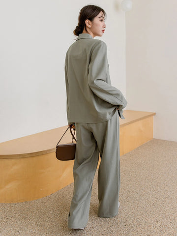 DAZY Lapel Neck Blazer & Fold Pleated Tailored Pants