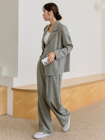 DAZY Lapel Neck Blazer & Fold Pleated Tailored Pants