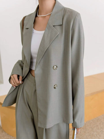 DAZY Lapel Neck Blazer & Fold Pleated Tailored Pants