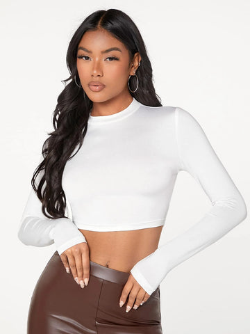 evolu Form-Fitting Mock Neck Crop Top