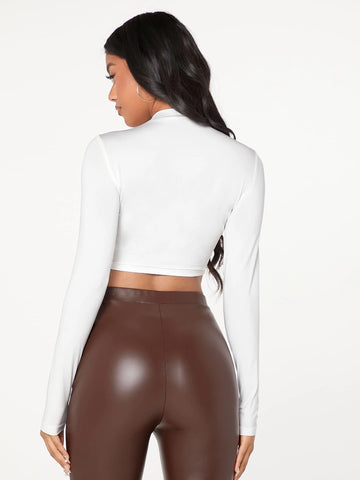 evolu Form-Fitting Mock Neck Crop Top