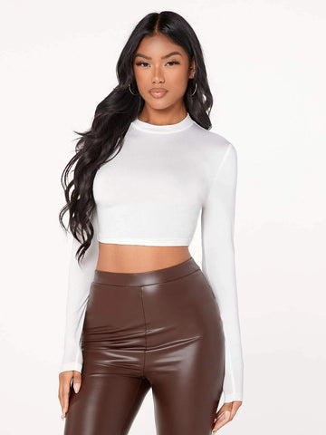 evolu Form-Fitting Mock Neck Crop Top