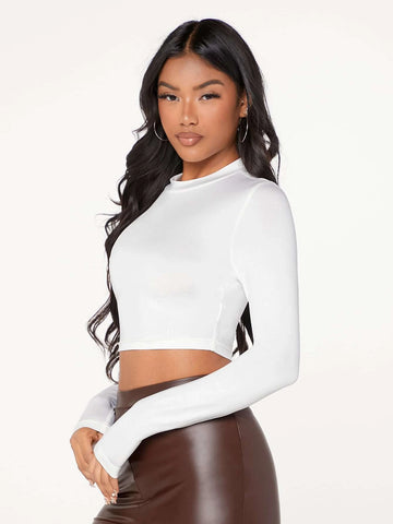 evolu Form-Fitting Mock Neck Crop Top