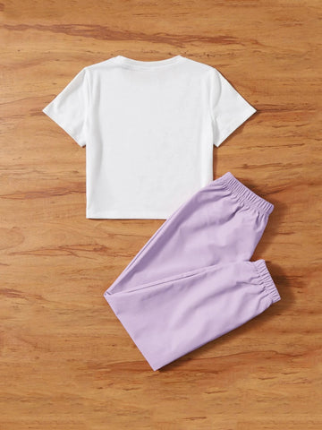 Girls 1pc Figure Graphic Tee With 1pc Cargo Pants