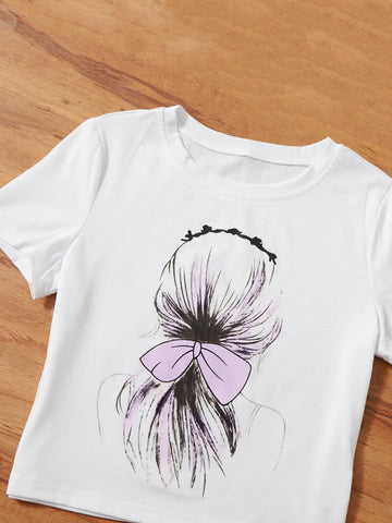 Girls 1pc Figure Graphic Tee With 1pc Cargo Pants