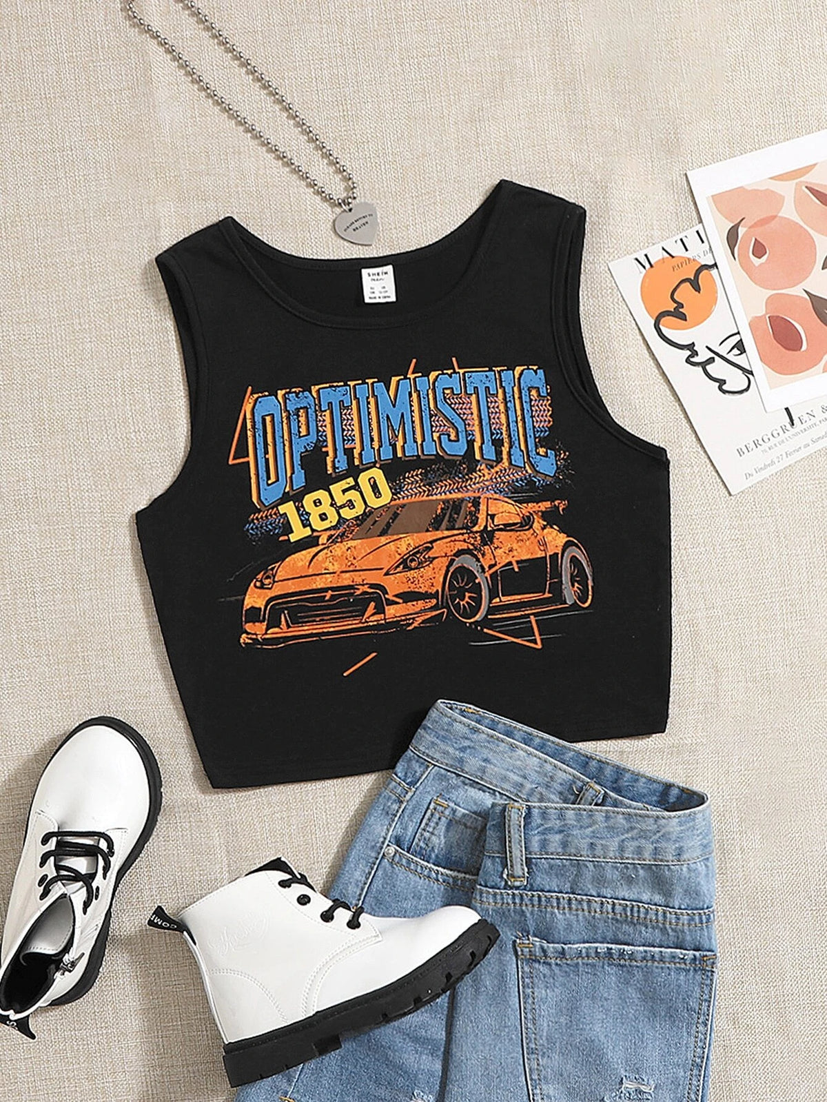 Teen Girls Letter and Car Print Tank Top