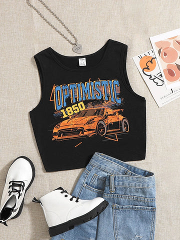 Teen Girls Letter and Car Print Tank Top