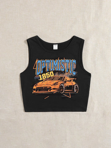 Teen Girls Letter and Car Print Tank Top