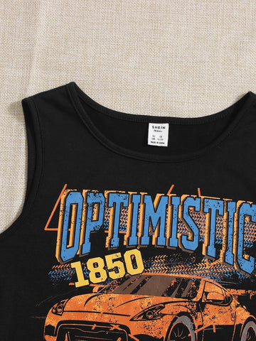 Teen Girls Letter and Car Print Tank Top