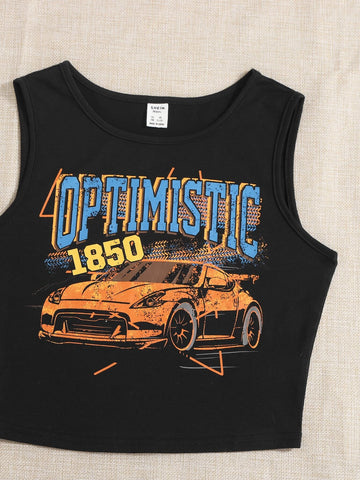 Teen Girls Letter and Car Print Tank Top