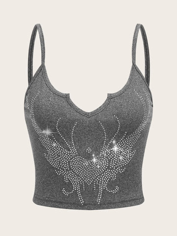 ROMWE STPL Heart Rhinestone Cami Top