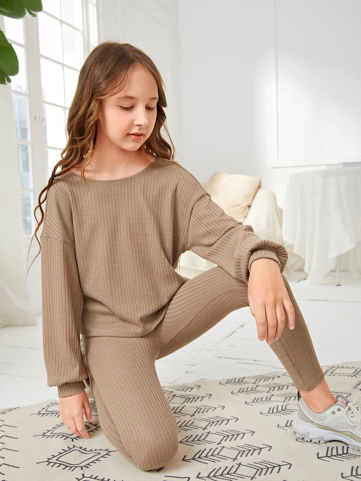 Girls Twist Back Drop Shoulder Top & Leggings Set