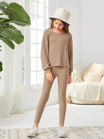 Girls Twist Back Drop Shoulder Top & Leggings Set