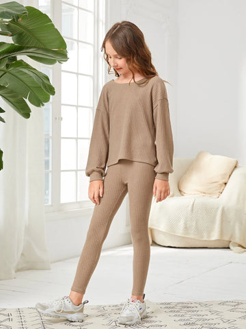 Girls Twist Back Drop Shoulder Top & Leggings Set