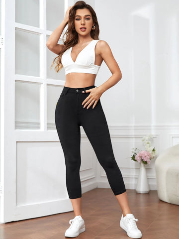 Zipper Fly Capri Skinny Jeans
