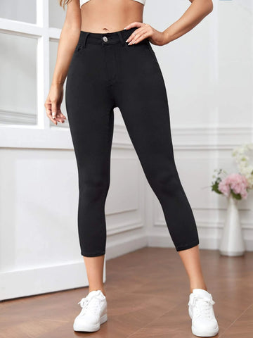 Zipper Fly Capri Skinny Jeans