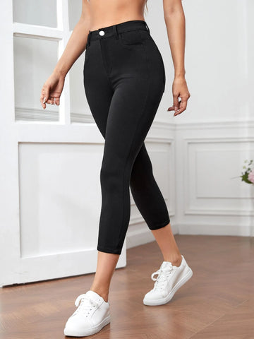 Zipper Fly Capri Skinny Jeans
