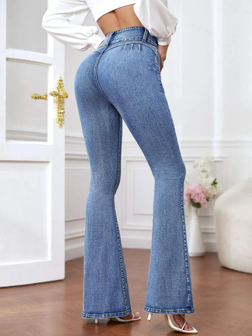 Slant Pocket Flare Leg Jeans