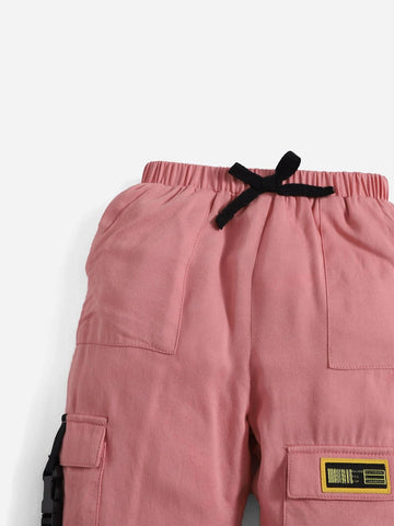 Baby Letter Patched Buckled Detail Flap Pocket Tie Front Pants