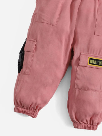 Baby Letter Patched Buckled Detail Flap Pocket Tie Front Pants