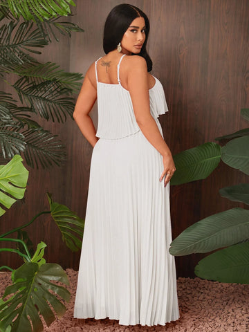 SXY Solid Pleated Halter Top & Skirt