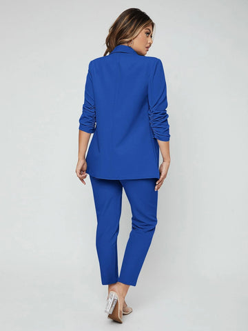 SXY Shawl Neck Open Front Blazer & Pants Suit