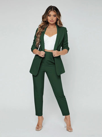 SXY Shawl Neck Open Front Blazer & Pants Suit