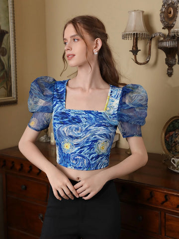 MOD Allover Print Puff Sleeve Blouse