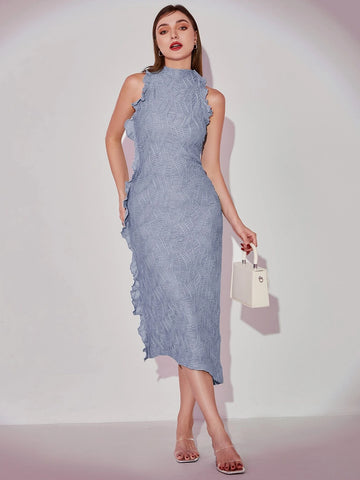 Lettuce Trim Textured Dress