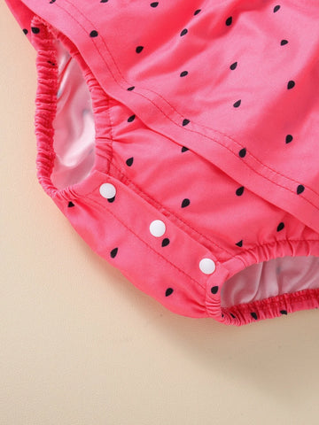 Baby Water-drop Print Tie Shoulder Combo Bodysuit Dress