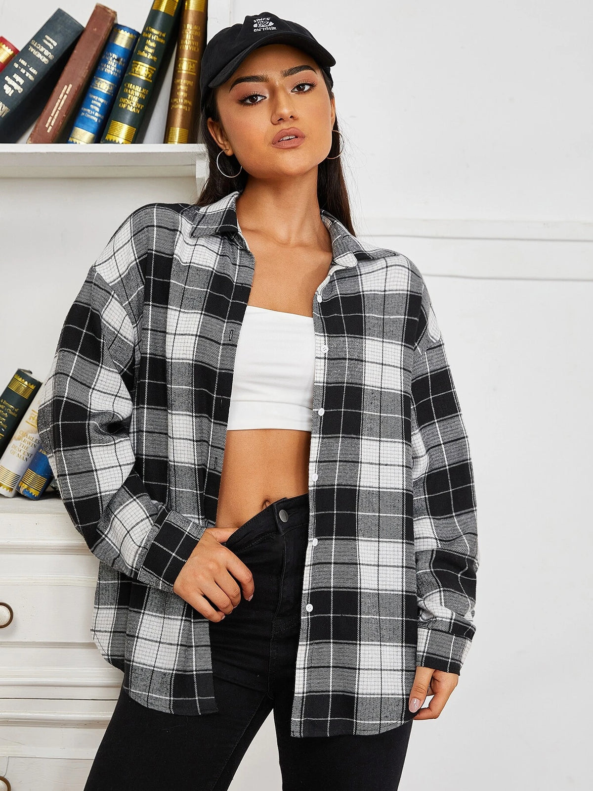 Plaid Print Drop Shoulder Shirt