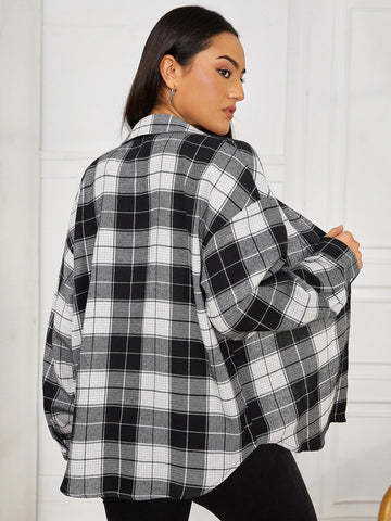 Plaid Print Drop Shoulder Shirt