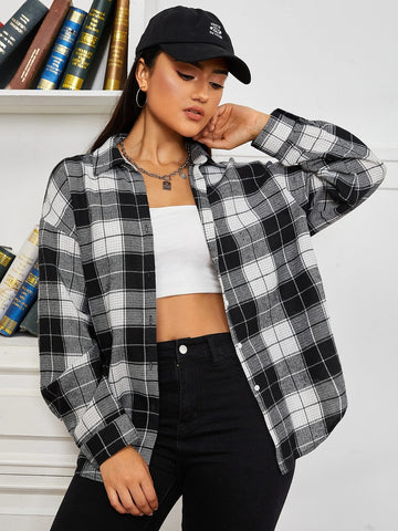 Plaid Print Drop Shoulder Shirt