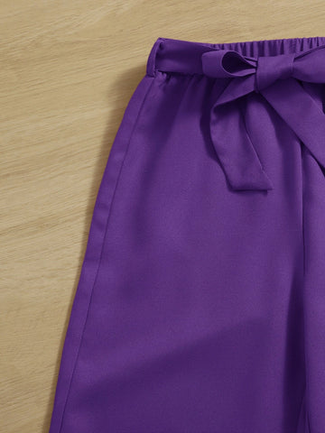 Girls Figure & Letter Graphic Tee and Self Belted Pants