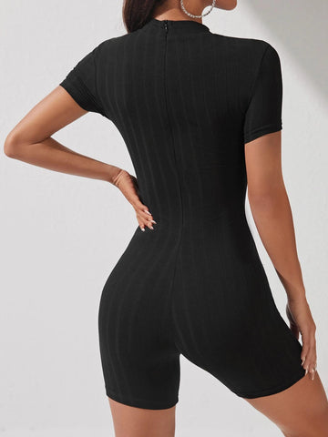 PETITE Mock Neck Zip Back Unitard Romper