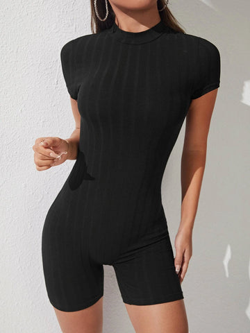 PETITE Mock Neck Zip Back Unitard Romper