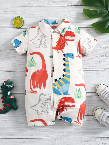 Baby Dinosaur Print Button Front Romper